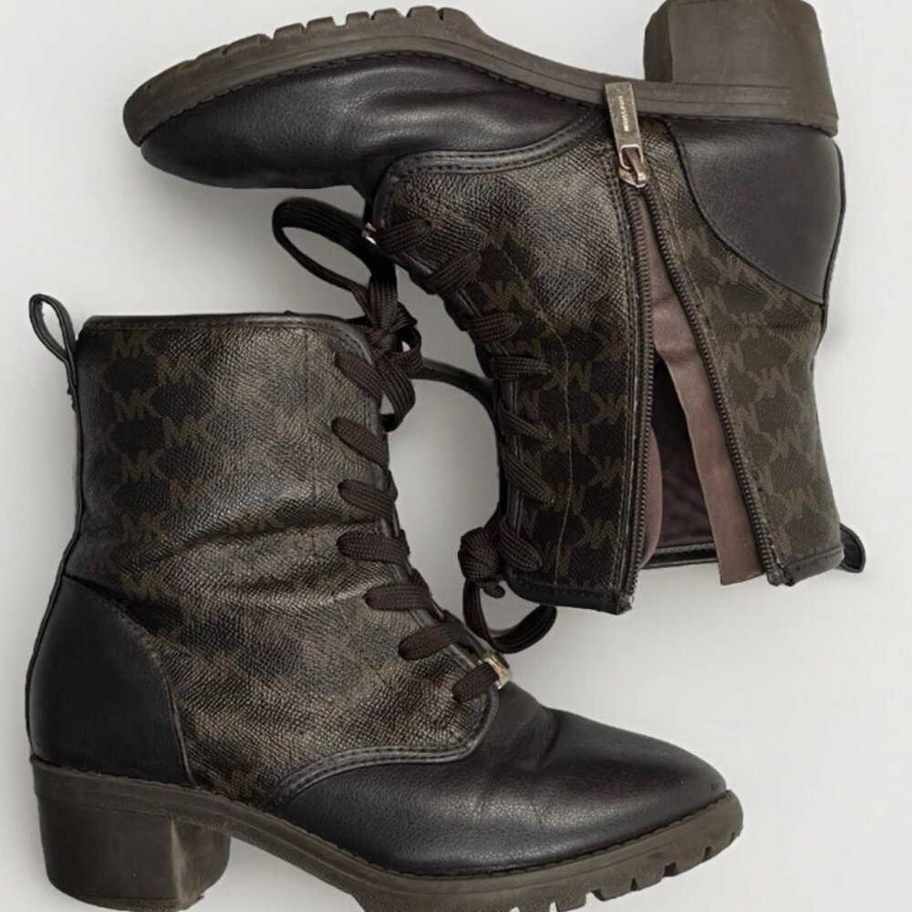 (GIRL’S 4) Michael Kors Dark & Light Brown Mid-Calf Logo-Patterned Boots